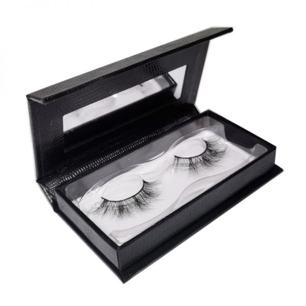 aurora eyelashes box with mirror-faux crocodile black